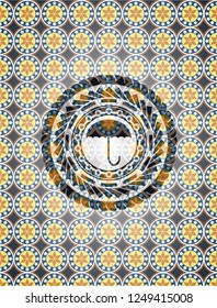 umbrella icon inside arabesque emblem. arabic decoration.