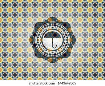 umbrella icon inside arabesque emblem. arabic decoration.