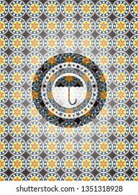 umbrella icon inside arabesque style badge. arabic decoration.