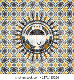 umbrella icon inside arabic emblem. Arabesque decoration.