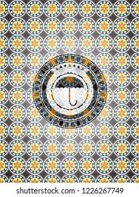 umbrella icon inside arabic emblem. Arabesque decoration.