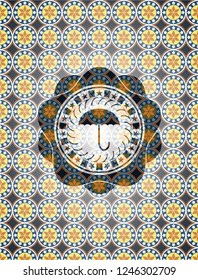umbrella icon inside arabic emblem. Arabesque decoration.
