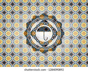 umbrella icon inside arabic emblem background. Arabesque decoration.