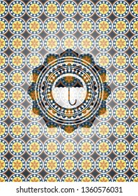 umbrella icon inside arabic emblem. Arabesque decoration.