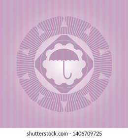 umbrella icon inside badge with pink background