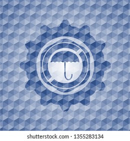 umbrella icon inside blue emblem with geometric background.