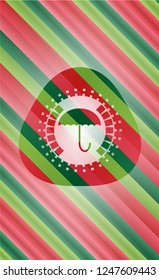 umbrella icon inside christmas emblem.