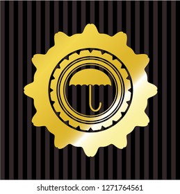 umbrella icon inside gold shiny emblem