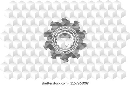 umbrella icon inside grey emblem. Vintage with geometric cube white background