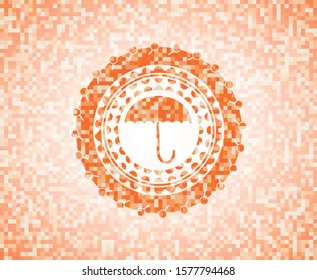umbrella icon inside orange mosaic emblem with background