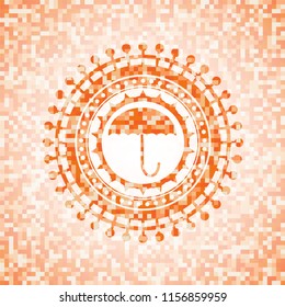 umbrella icon inside orange tile background illustration. Square geometric mosaic seamless pattern with emblem inside.