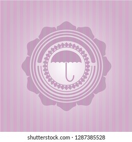 umbrella icon inside realistic pink emblem