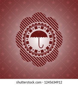 umbrella icon inside red emblem. Vintage.