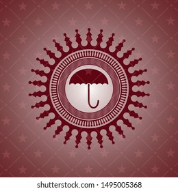 umbrella icon inside red emblem. Retro