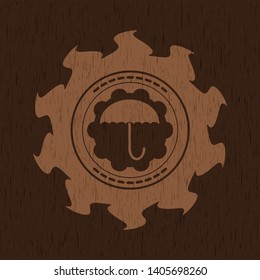 umbrella icon inside retro style wood emblem