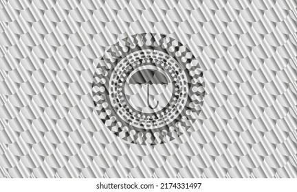 umbrella icon inside silver color badge or emblem. Scales pattern. Vector Illustration. Detailed. 