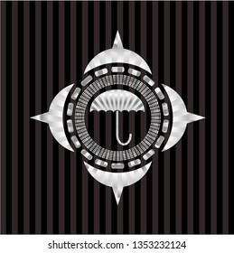 umbrella icon inside silver shiny emblem