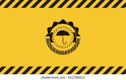 umbrella icon inside warning sign, black grunge emblem. Vector Illustration. Detailed.