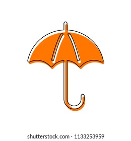 umbrella icon. Isolated icon consisting of black thin contour and orange moved filling on different layers. White background