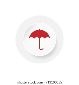 Umbrella icon isolated on white background. EPS10 vector illustration on round button with paper cut effect for web and mobile, modern minimalistic flat design. 