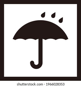 Umbrella icon, keep dry, water protect warning vector symbol. Water resistant umbrella and rain drops sign