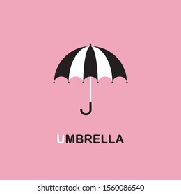 Umbrella icon, logo. Black and white color on pink background. Inscription umbrella  Vector