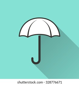 Umbrella  icon with long shadow, flat design. Vector illustration.