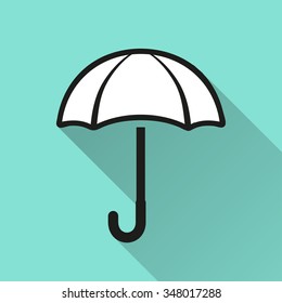 Umbrella  icon with long shadow, flat design. Vector illustration.