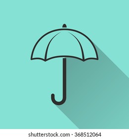 Umbrella  icon with long shadow, flat design. Vector illustration.