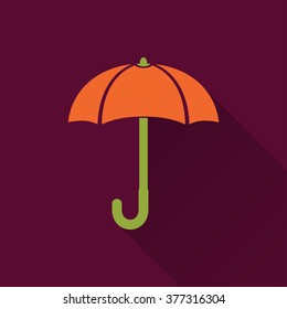 Umbrella  icon with long shadow, flat design. Vector illustration.