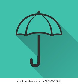 Umbrella  icon with long shadow, flat design. Vector illustration.