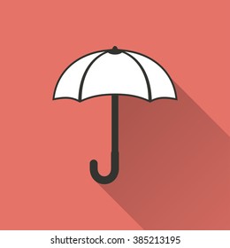 Umbrella   icon with long shadow, flat design. Vector illustration.