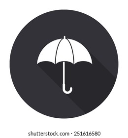 umbrella icon with long shadow - vector round button