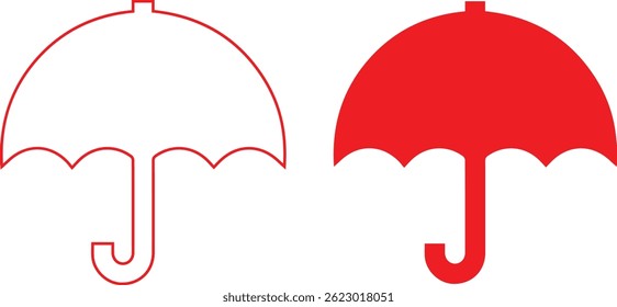 Umbrella icon, minimalist design, black and white, outline drawing, simple graphic, weather symbol, protection concept, side view, curved