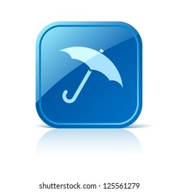 Umbrella icon on blue square button