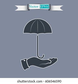 umbrella icon on the hand vector illustration of a flat design