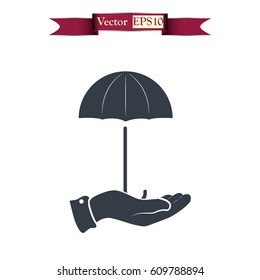 umbrella icon on the hand vector illustration of a flat design