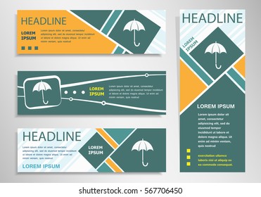 Umbrella icon on horizontal and vertical discount banner, header. Modern banner design template