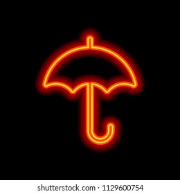 umbrella icon. Orange neon style on black background. Light icon