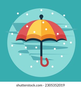 Umbrella icon. Orange umbrella. Vector clipart isolated on blue background.