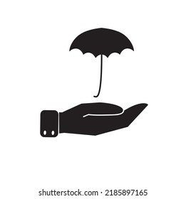 Umbrella icon in a person's hand, protection concept, security, isolated icon on a white background, website template, logo
