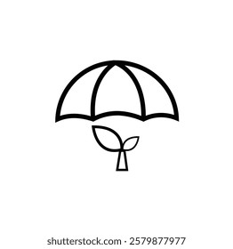 umbrella icon with plant shoots underneath can be used in the context of protection, growth and sustainability