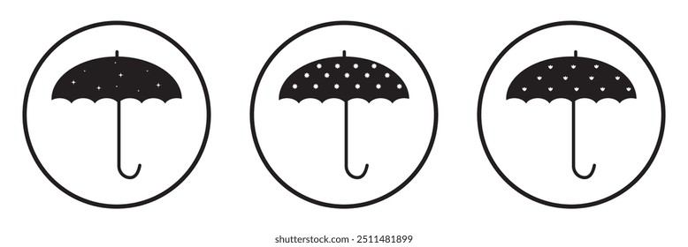 Umbrella icon. Protection parasol symbol. Rain weather signs. Season symbols. Rainy icons. Black, flat color. Vector isolated sign.