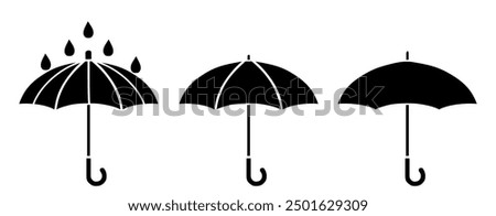 Umbrella icon. Protection parasol symbol. Rain weather signs. Season symbols. Rainy icons. Black, flat color. Vector isolated sign.