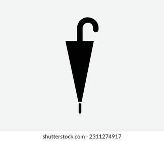 Umbrella Icon. Rain Weather Protection Handle Object Rainy Season Closed Folded Fold Sign Symbol Black Artwork Graphic Illustration Clipart EPS Vector