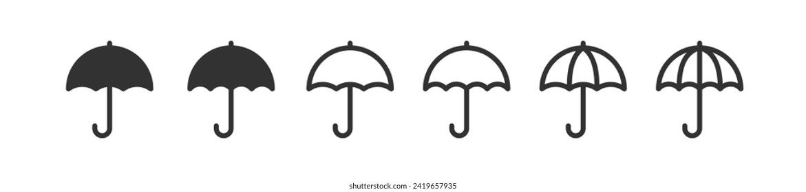 Icono del paraguas. Señal del tiempo de lluvia. Protección de cascadas. Parasol de temporada. Protección del agua. Ilustración vectorial.