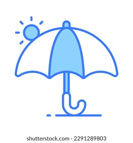 An umbrella icon represents protection from rain or sun, modern vector of sunshade
