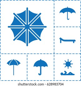 Umbrella icon. set of 6 umbrella filled icons such as sunbed