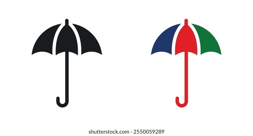 Umbrella icon set in black and colored version