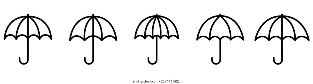 Umbrella icon. Set of black linear umbrella icons. Umbrella symbol. Vector illustration